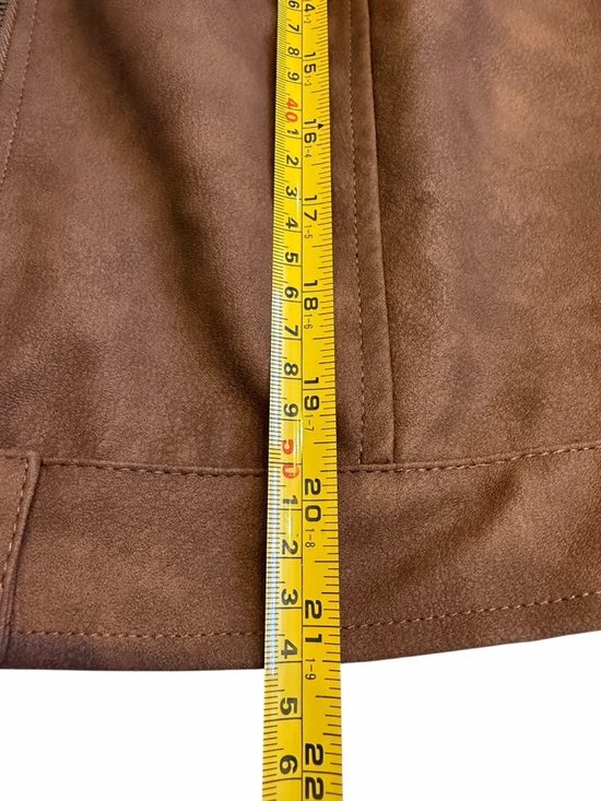 ONEDREAMER Women's Faux Leather Cropped Jacket Motorcycle Short Coat BROWN L - Picture 6 of 12